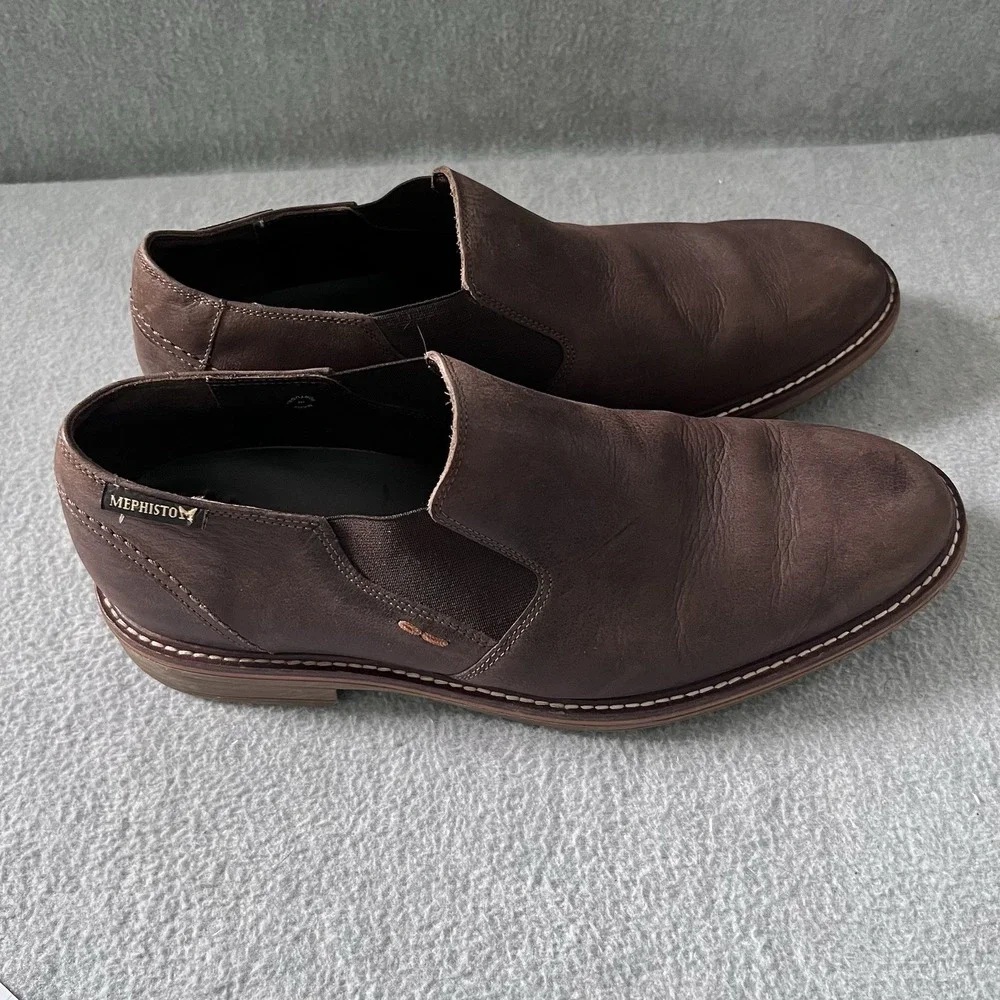 MEPHISTO Men's SIZE 9 Brown‎ Leather Slip Ons Loafers Dress Shoes Shock Absorber